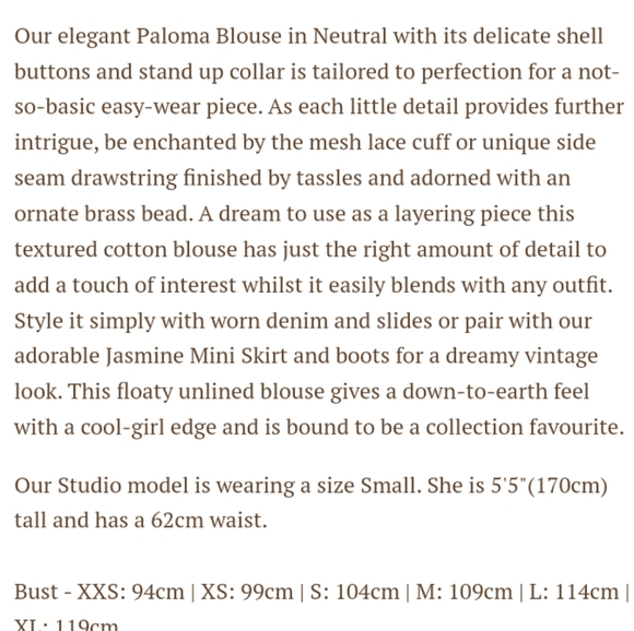 NWT Paloma Blouse XXS Spell Designs Neutral Linen natural buttondown top shirt - Picture 7 of 16